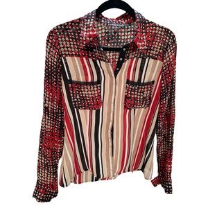 Violet & Claire Long Sleeve Semi Sheer Snap Front Closure Blouse Size Small